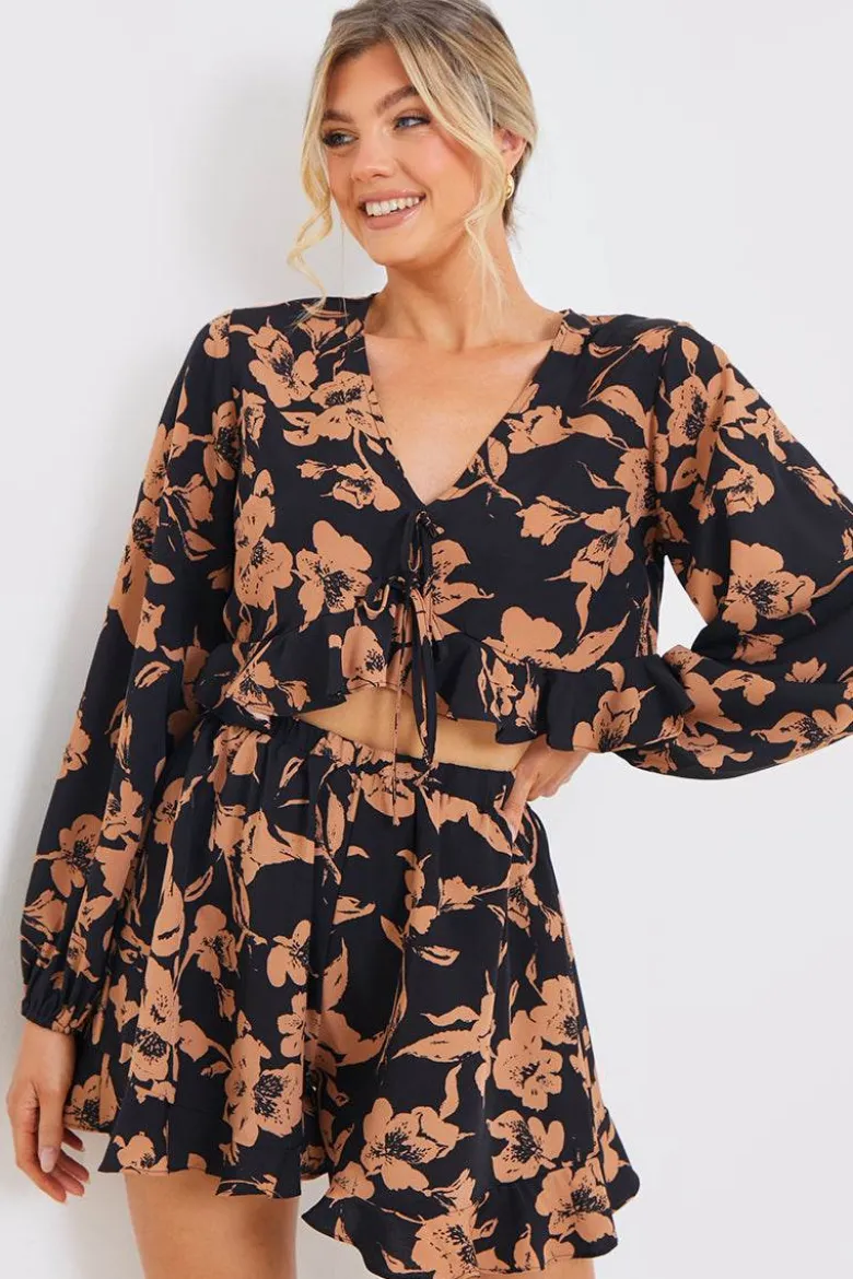 Abstract Floral Frill Co-Ord Shorts