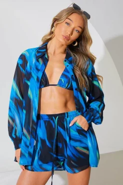 Abstract Print Chiffon Co-Ord Beach Short