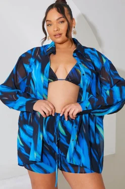 Abstract Print Chiffon Co-Ord Beach Short