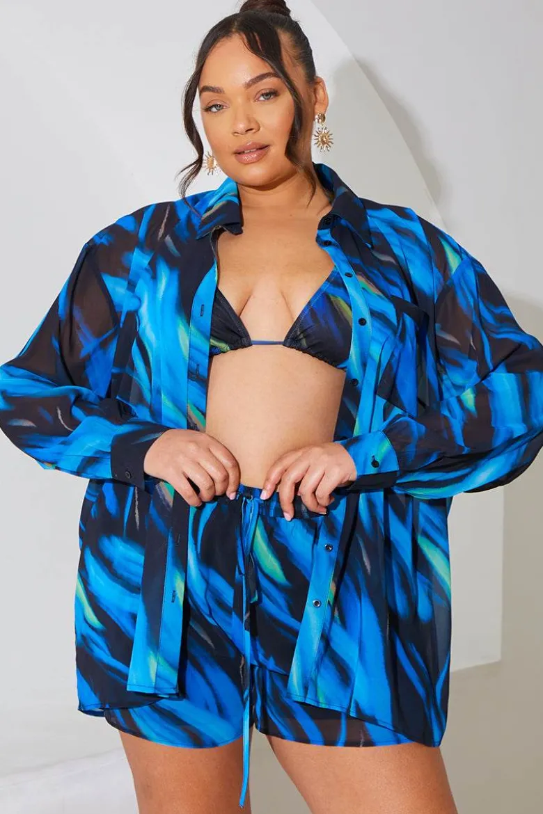 Abstract Print Chiffon Co-Ord Beach Short