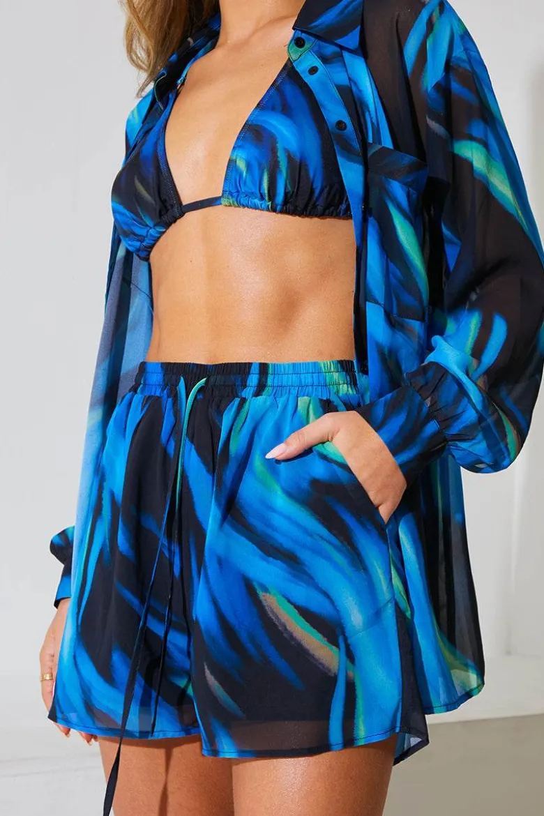 Abstract Print Chiffon Co-Ord Beach Short