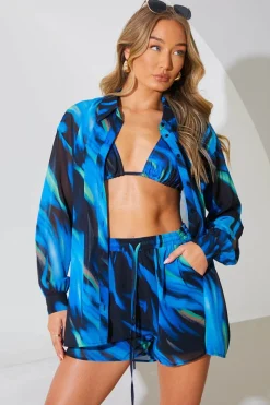 Abstract Print Chiffon Co-Ord Beach Shirt