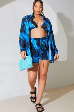 Abstract Print Chiffon Co-Ord Beach Shirt