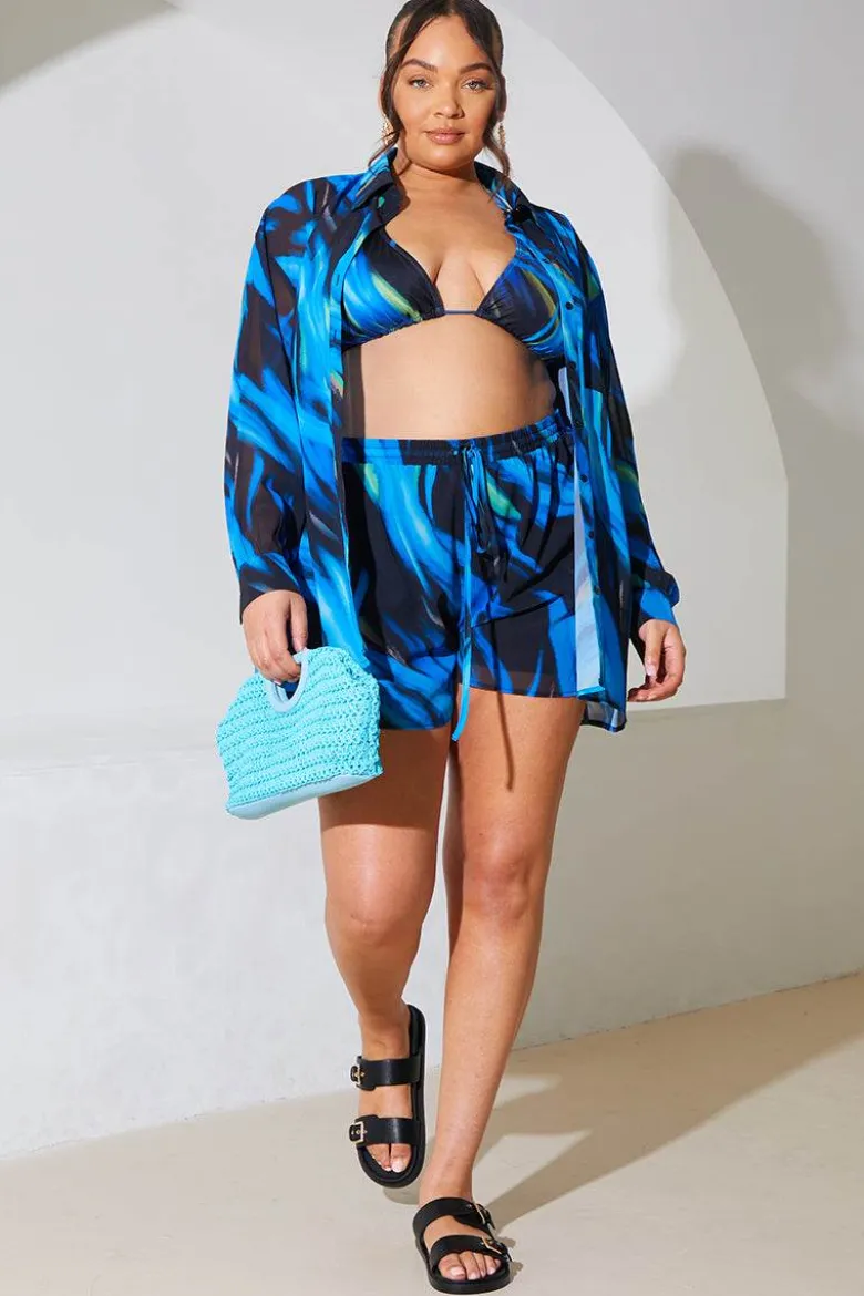 Abstract Print Chiffon Co-Ord Beach Shirt
