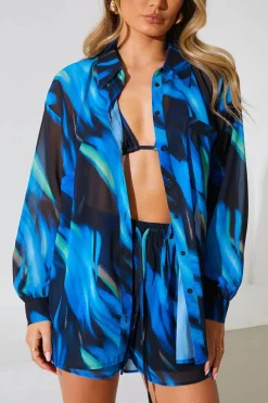 Abstract Print Chiffon Co-Ord Beach Shirt