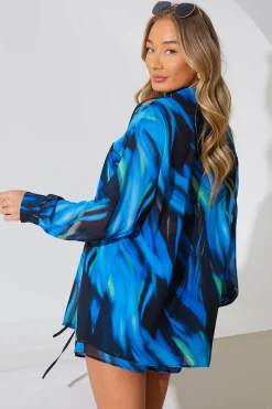 Abstract Print Chiffon Co-Ord Beach Shirt
