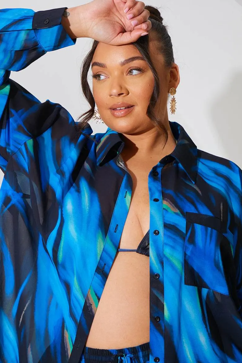 Abstract Print Chiffon Co-Ord Beach Shirt