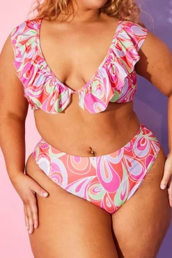 Abstract Print High Waisted Bikini Bottoms
