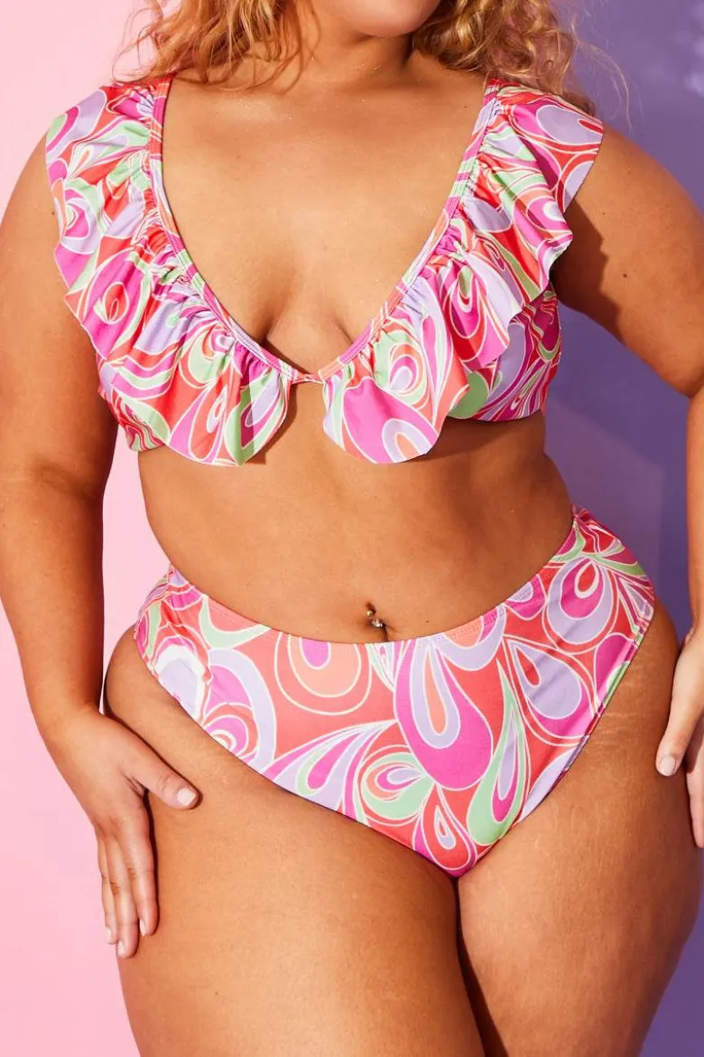 Abstract Print High Waisted Bikini Bottoms