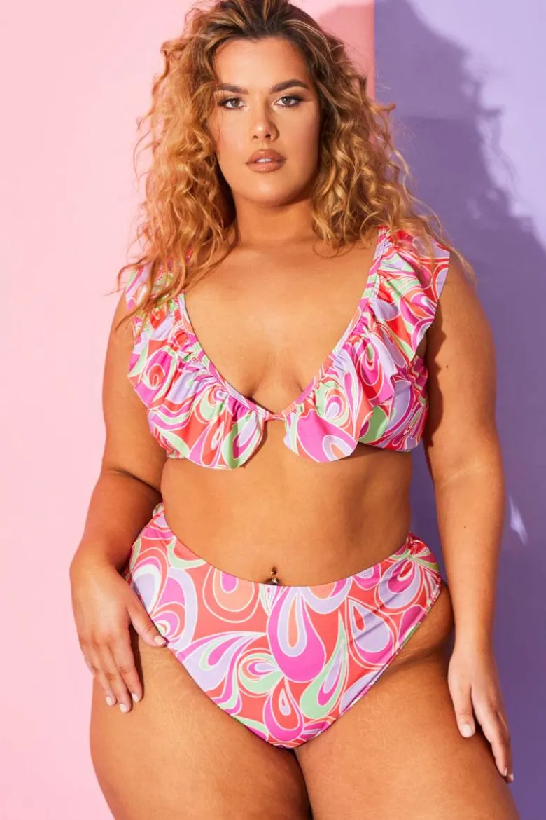 Abstract Print High Waisted Bikini Bottoms