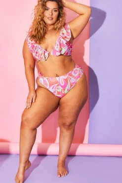 Abstract Print High Waisted Bikini Bottoms