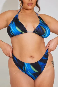 Abstract Print Triangle Gold Trim Bikini Top