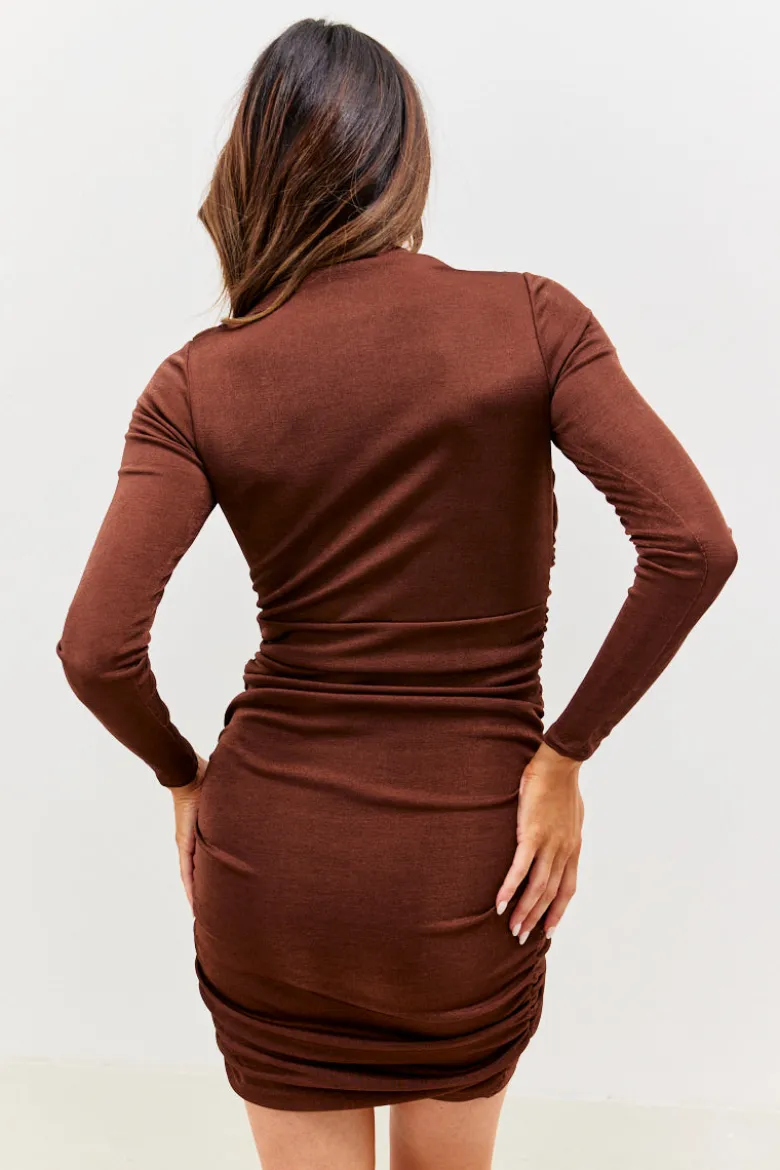 Acetate Slinky Drape Wrap Long Sleeve Mini Dress
