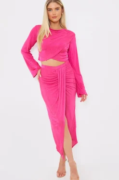 Acetate Slinky Wrap Co-Ord Midi Skirt