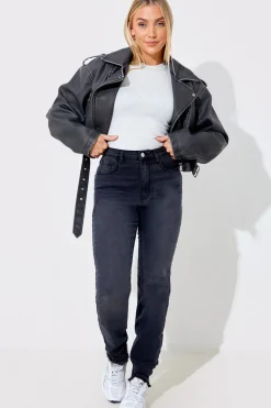 Acid Wash Straight Leg Split Hem Jeans