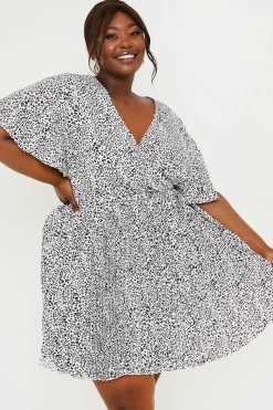 Animal Print Pleated Wrap Mini Dress
