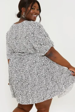 Animal Print Pleated Wrap Mini Dress