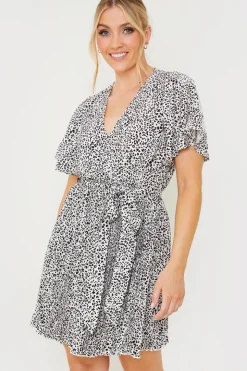 Animal Print Pleated Wrap Mini Dress