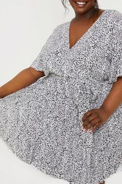 Animal Print Pleated Wrap Mini Dress