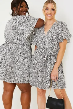 Animal Print Pleated Wrap Mini Dress