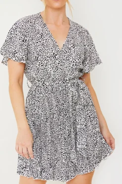 Animal Print Pleated Wrap Mini Dress