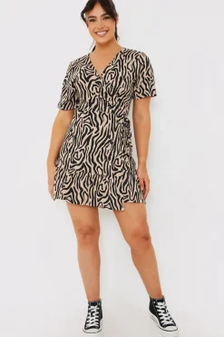 Animal Print Short Sleeve Wrap Swing Dress