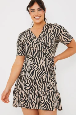 Animal Print Short Sleeve Wrap Swing Dress