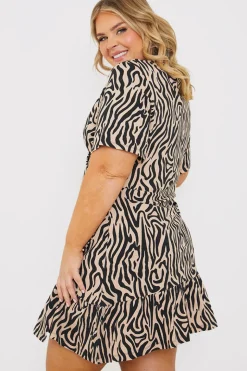 Animal Print Short Sleeve Wrap Swing Dress