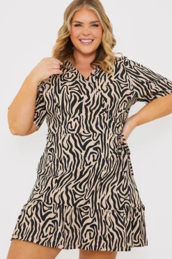 Animal Print Short Sleeve Wrap Swing Dress