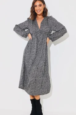Animal Print Smock Midi Dress