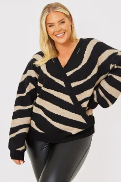 Animal Print Wrap Knitted Jumper