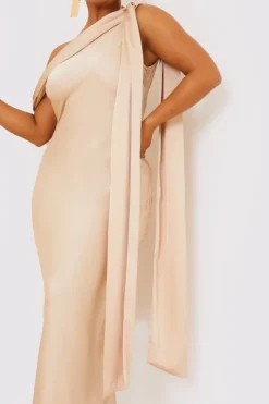 Asymmetric Draped Neckline Maxi Dress