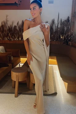 Asymmetric Draped Neckline Maxi Dress