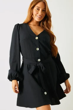 Balloon Sleeve Button Down Mini Dress