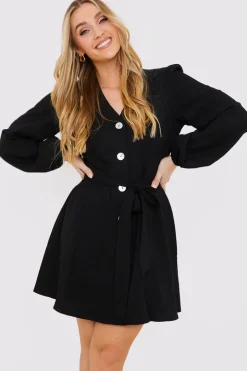 Balloon Sleeve Button Down Mini Dress