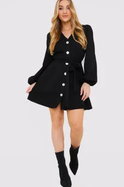 Balloon Sleeve Button Down Mini Dress