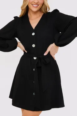 Balloon Sleeve Button Down Mini Dress