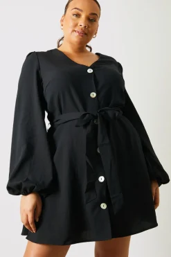 Balloon Sleeve Button Down Mini Dress