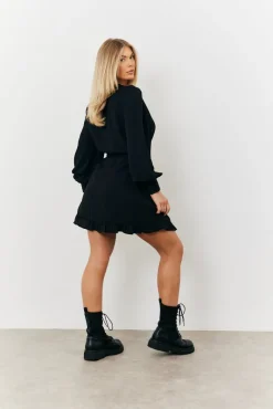 Balloon Sleeve Pintuck Tie Waist Detail Mini Dress