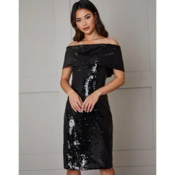 Bardot Sequin Bodycon Midi Dress in Black