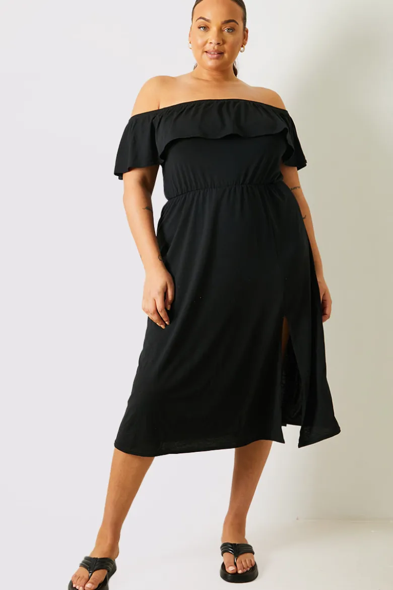 Bardot Split Detail Midi Dress