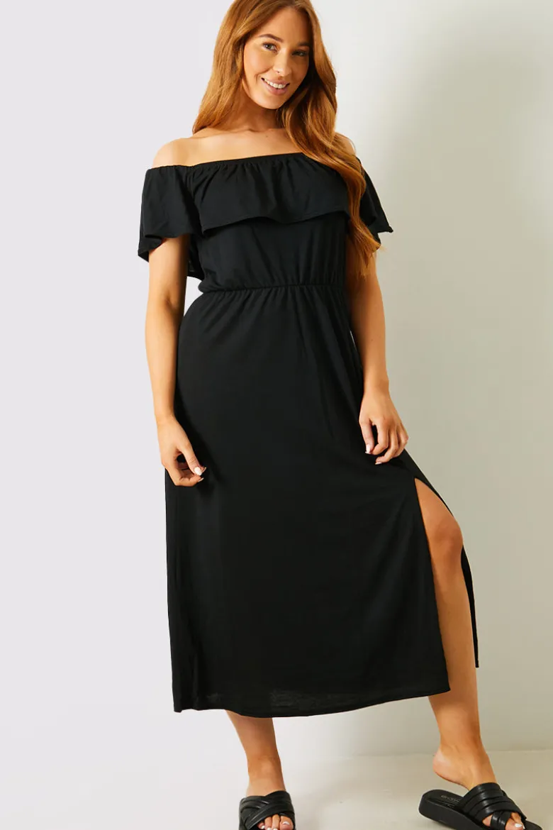 Bardot Split Detail Midi Dress