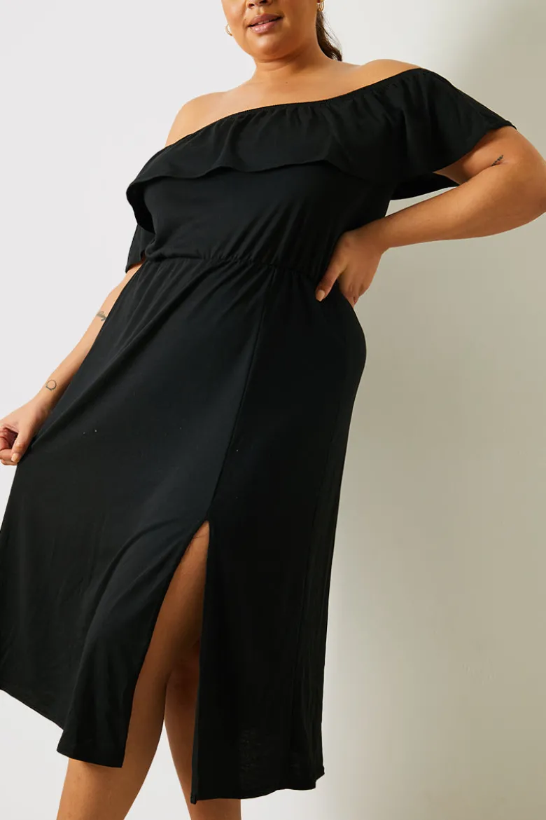 Bardot Split Detail Midi Dress