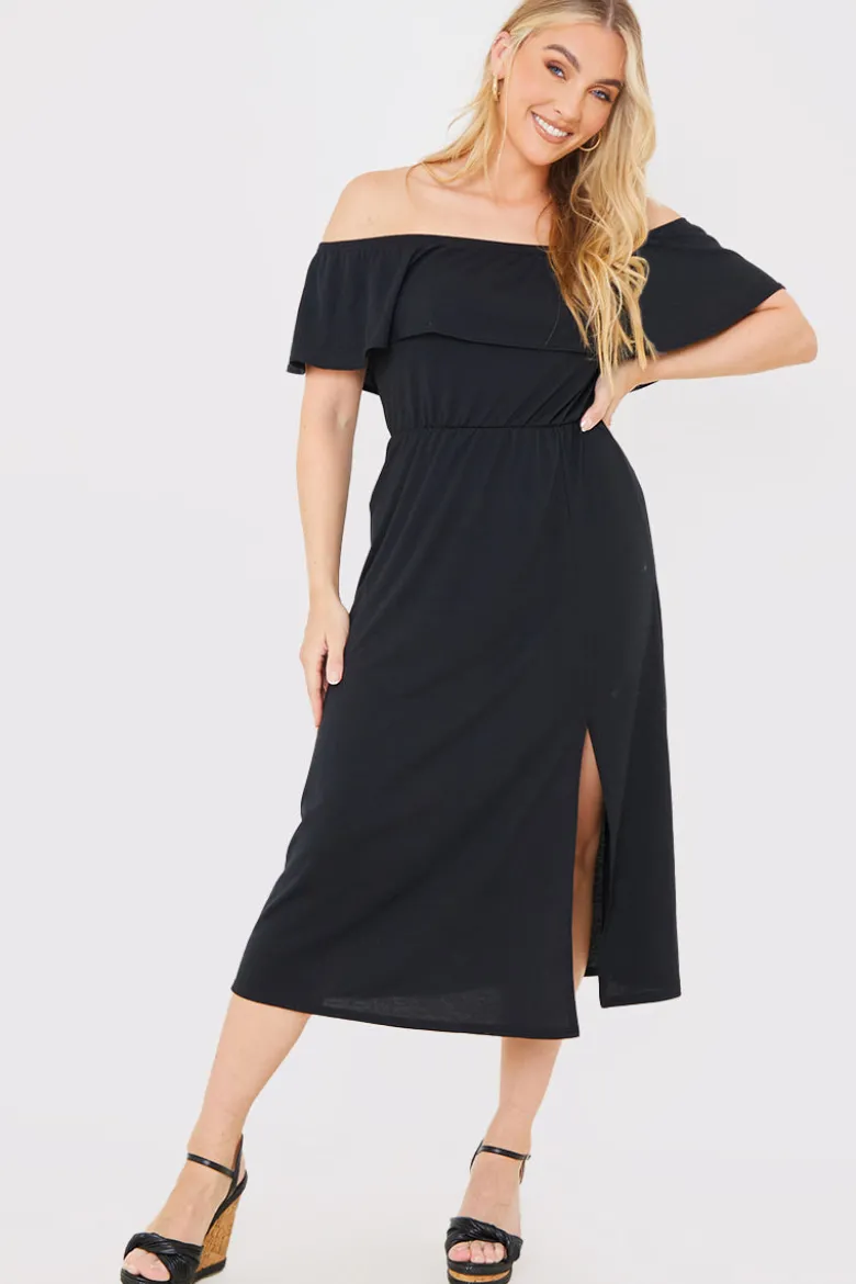Bardot Split Detail Midi Dress