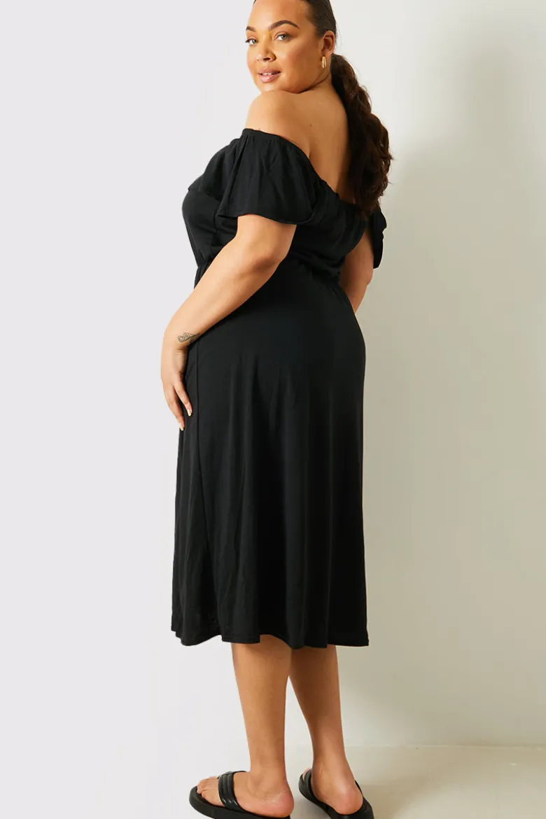 Bardot Split Detail Midi Dress