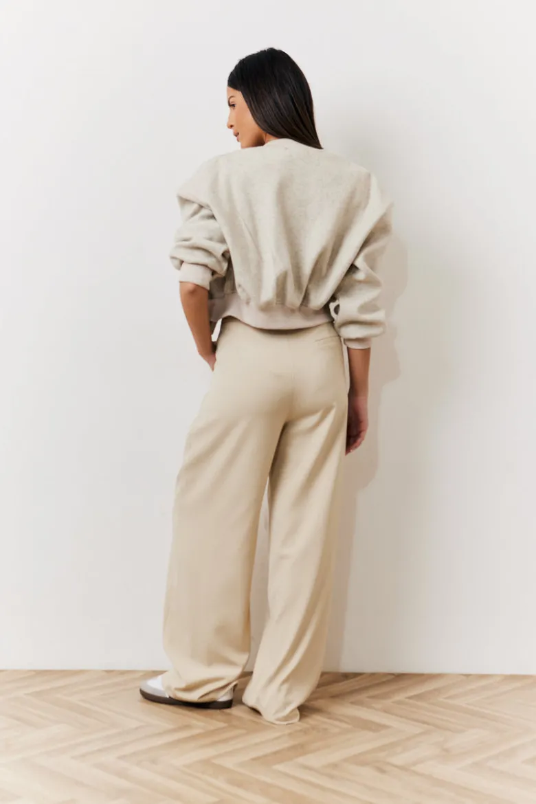 Beige Waistband Detail Tailored Trouser