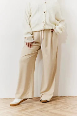 Beige Waistband Detail Tailored Trouser