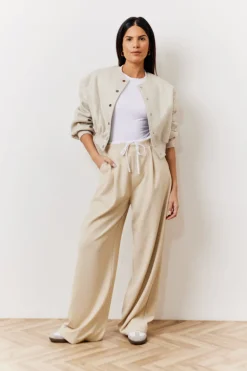 Beige Waistband Detail Tailored Trouser