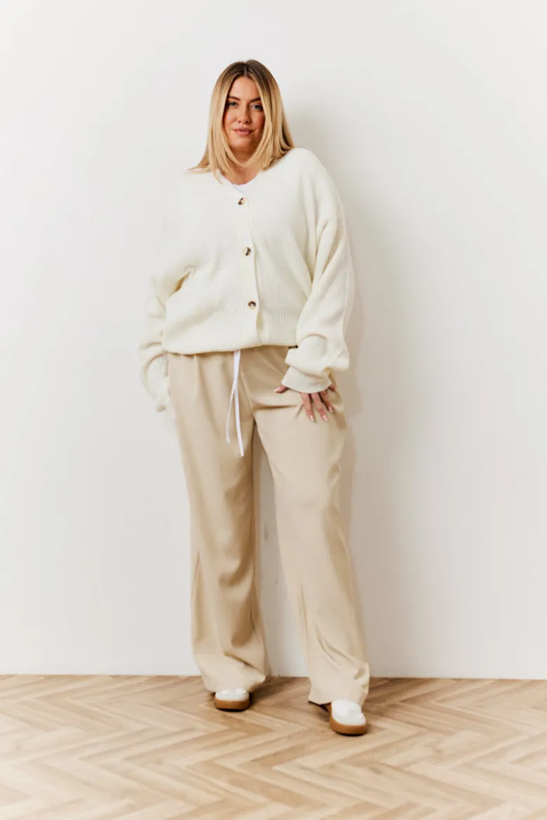 Beige Waistband Detail Tailored Trouser