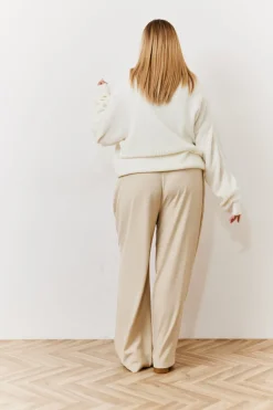 Beige Waistband Detail Tailored Trouser